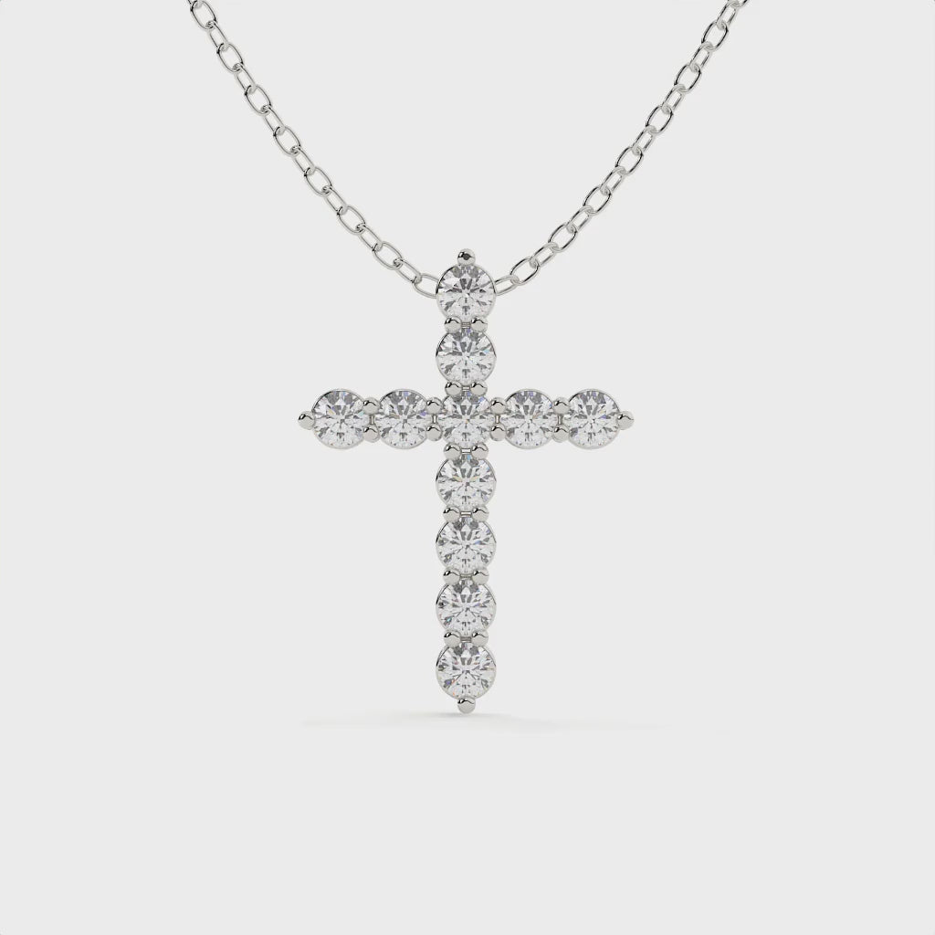 Round Cut Diamond Cross Pendant With Chain