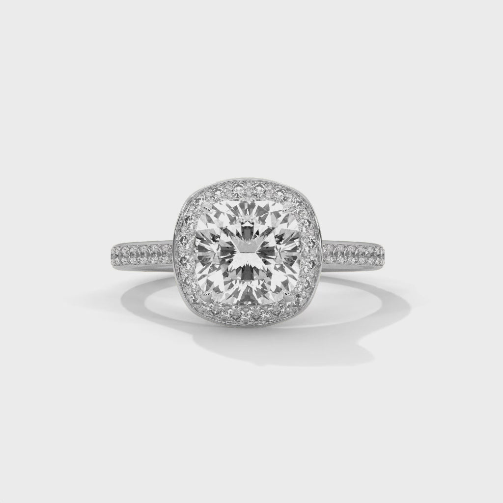 Cushion Solitaire Diamond Ring With Halo Setting