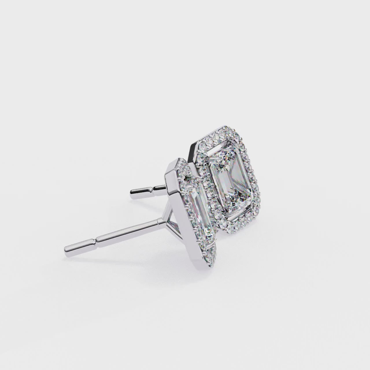 Emerald Diamond Stud Earrings Halo Style