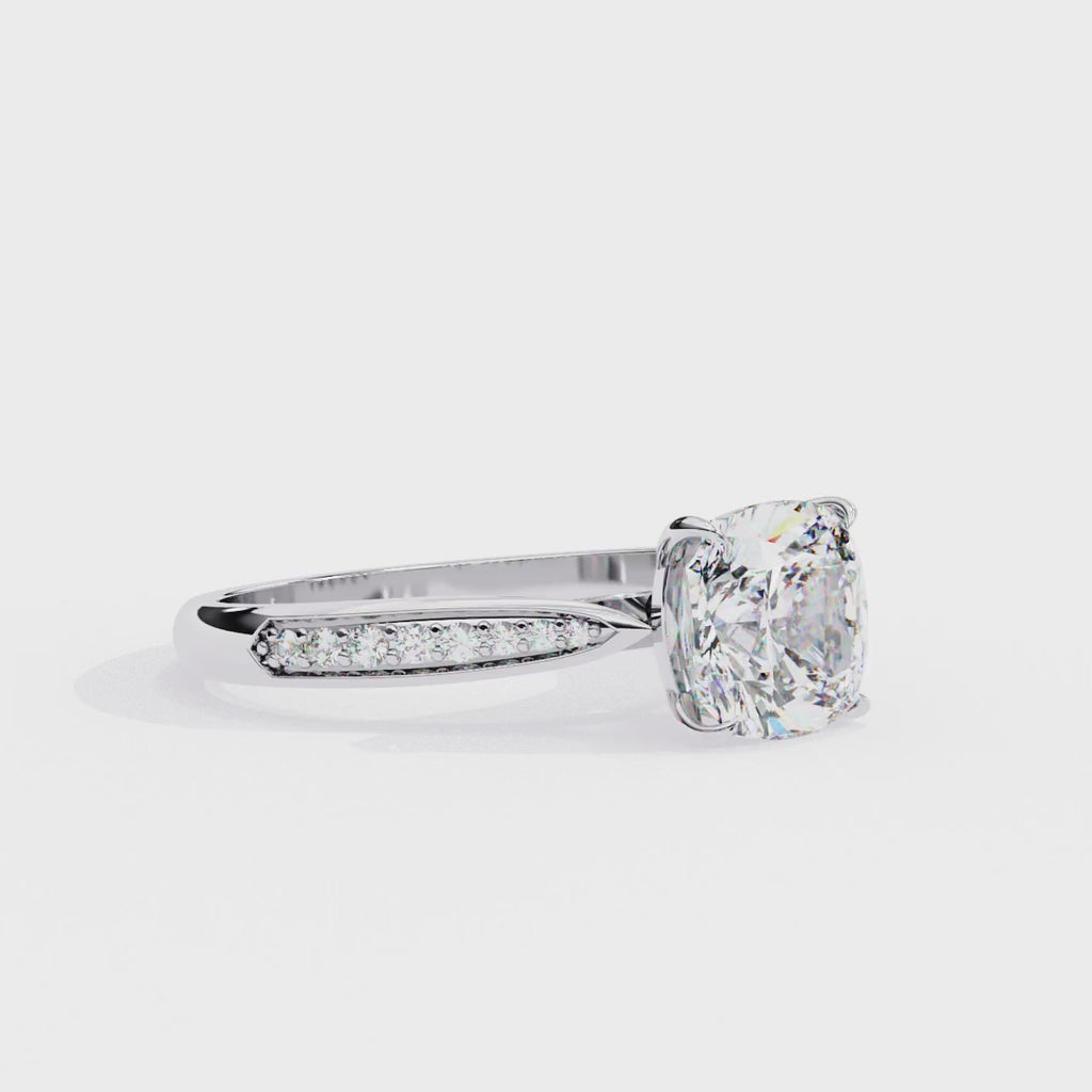 Round Cut Diamond 4 Prong Solitaire Accent Ring