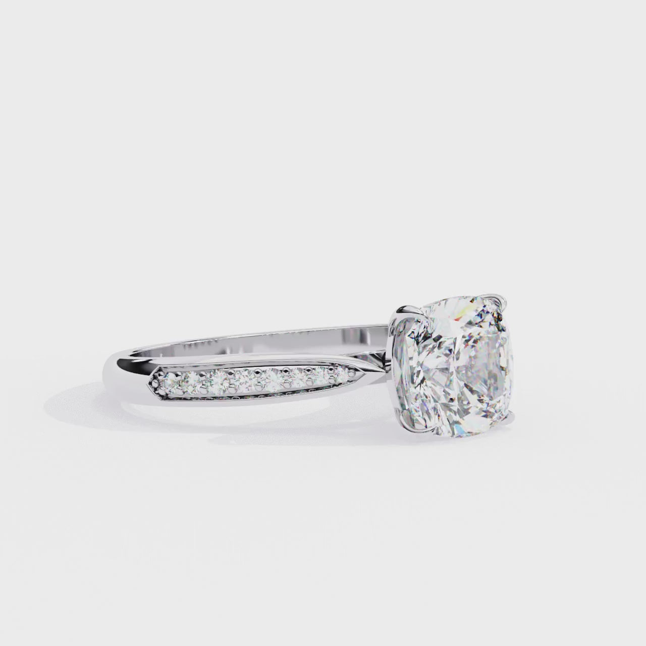 Round Cut Diamond 4 Prong Solitaire Accent Ring