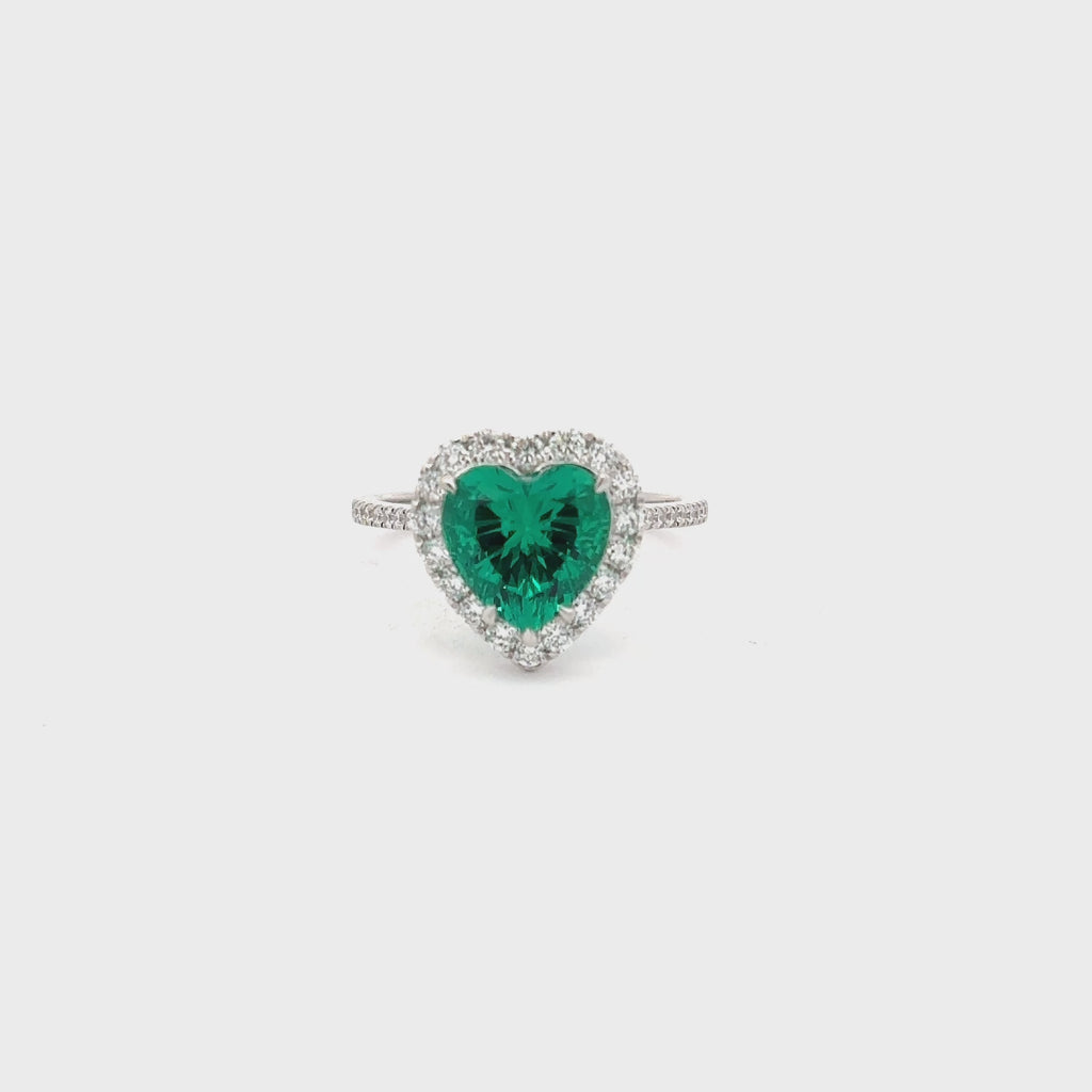 3 Carat Heart Emerald Green Engagement Ring For Women