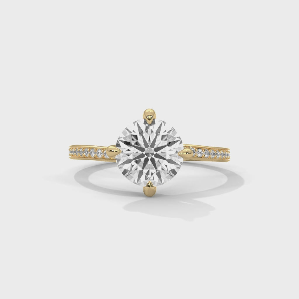 Round Lab Diamond Solitaire Accent Engagement Ring With 4 Prongs