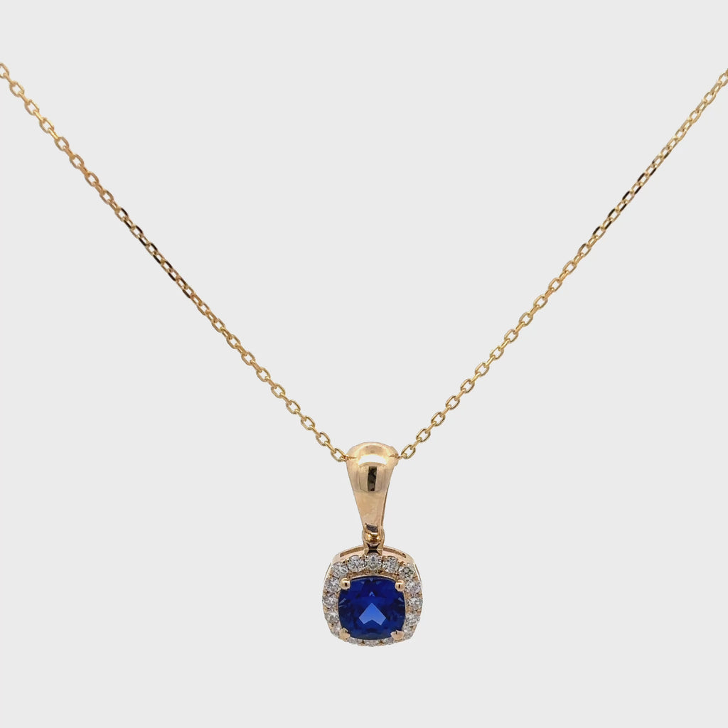 1.50 Carat Cushion Cut Blue Sapphire Gemstone Halo Pendant