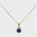 1.50 Carat Cushion Cut Blue Sapphire Gemstone Halo Pendant