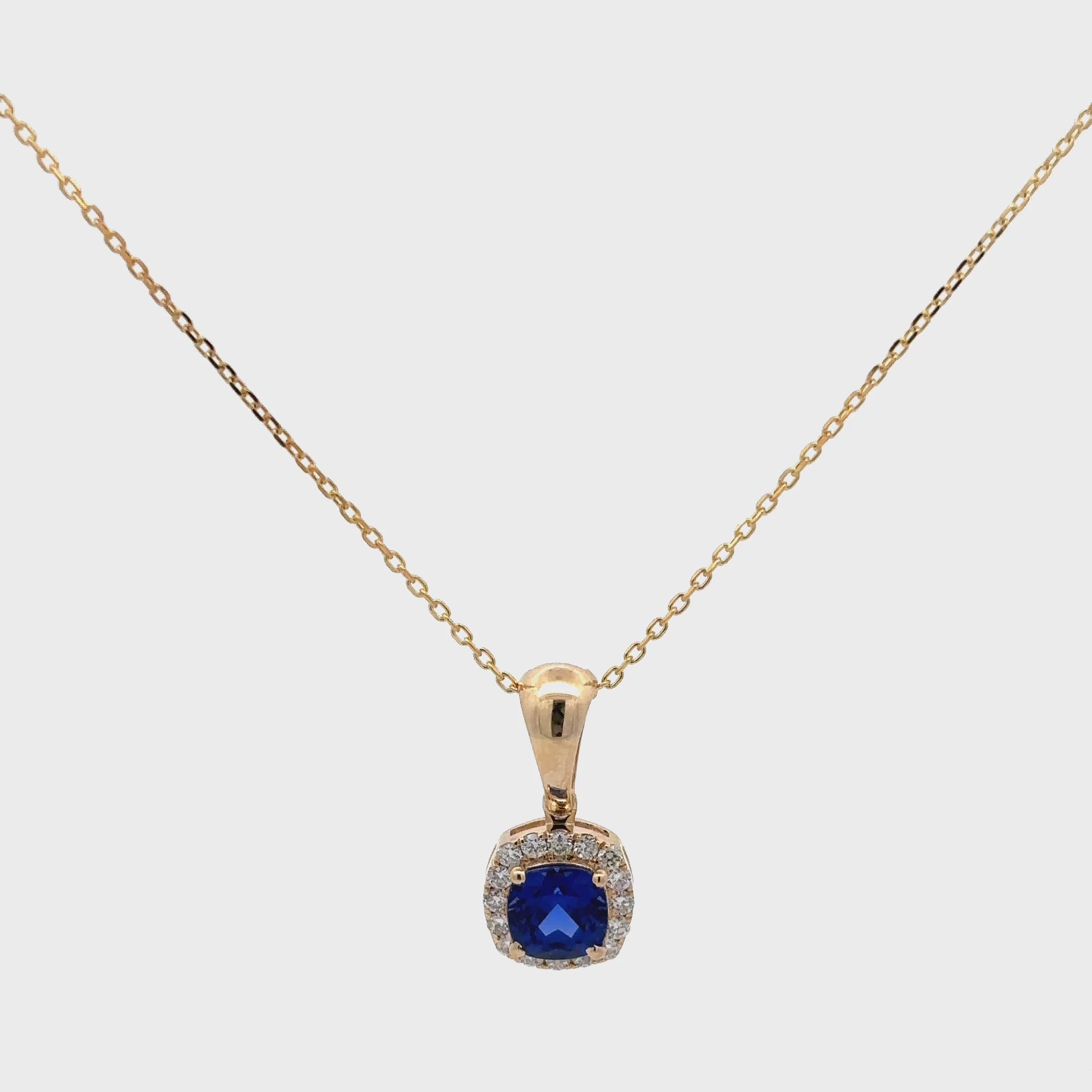 1.50 Carat Cushion Cut Blue Sapphire Gemstone Halo Pendant