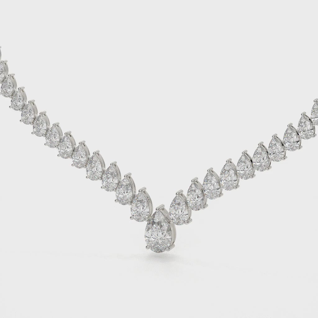 46 Carat V Shape Pear Cut Lab Diamond Tennis Necklace