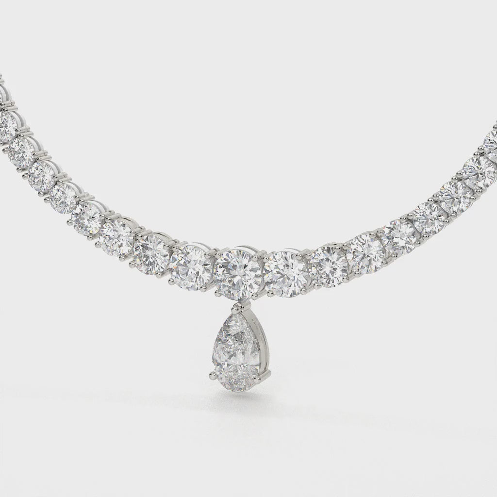 Carat Pear And Round Diamond Drop Necklace