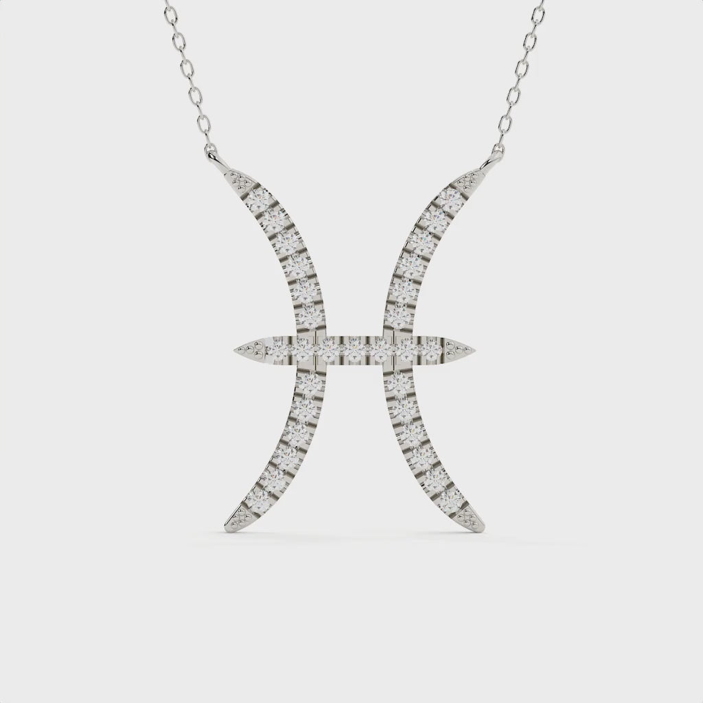 0.91 Carat Pisces Zodiac Round Diamond Pendant With Gold Chain