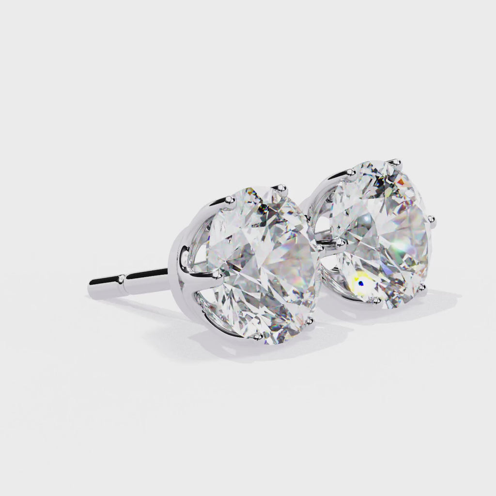 Round Diamond Stud Earrings 6-Prong Basket Setting
