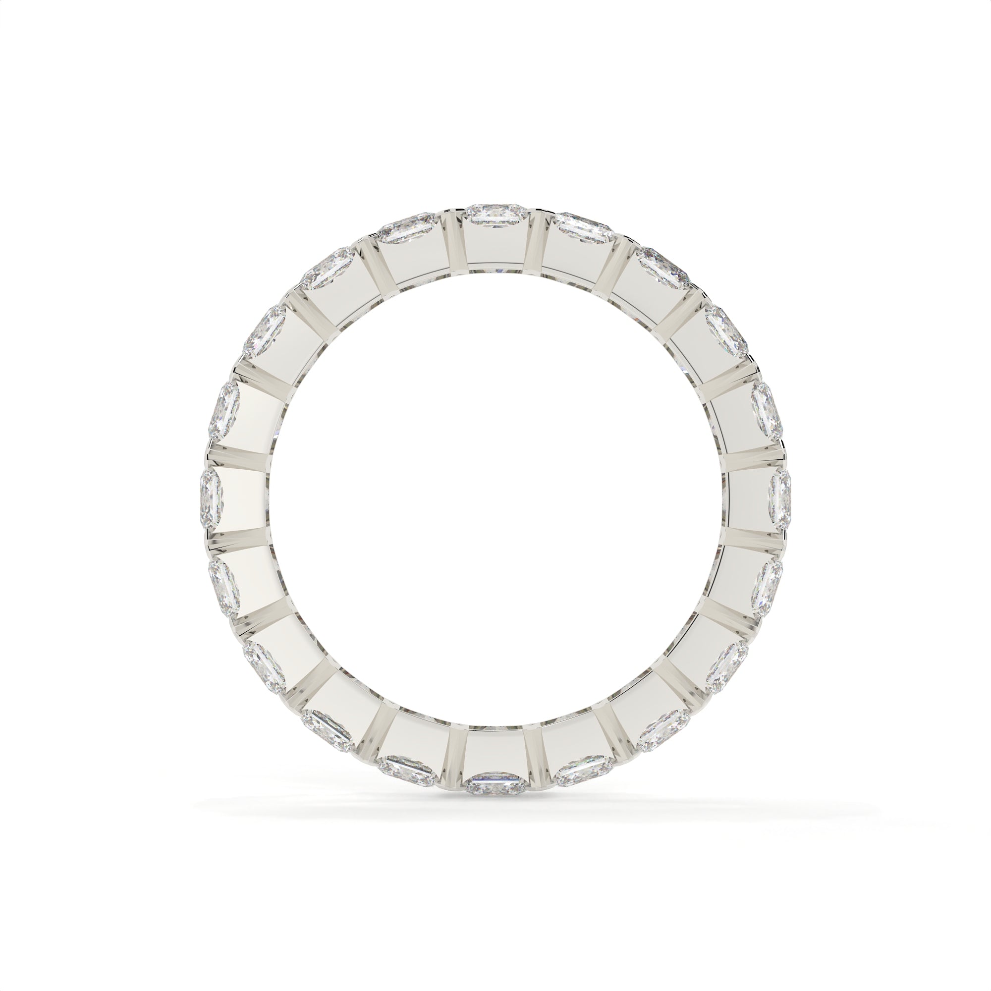 Silver ring with square-cut stones on a white background