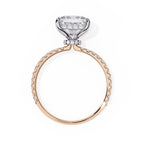 Rose gold ring with a diamond on a white background