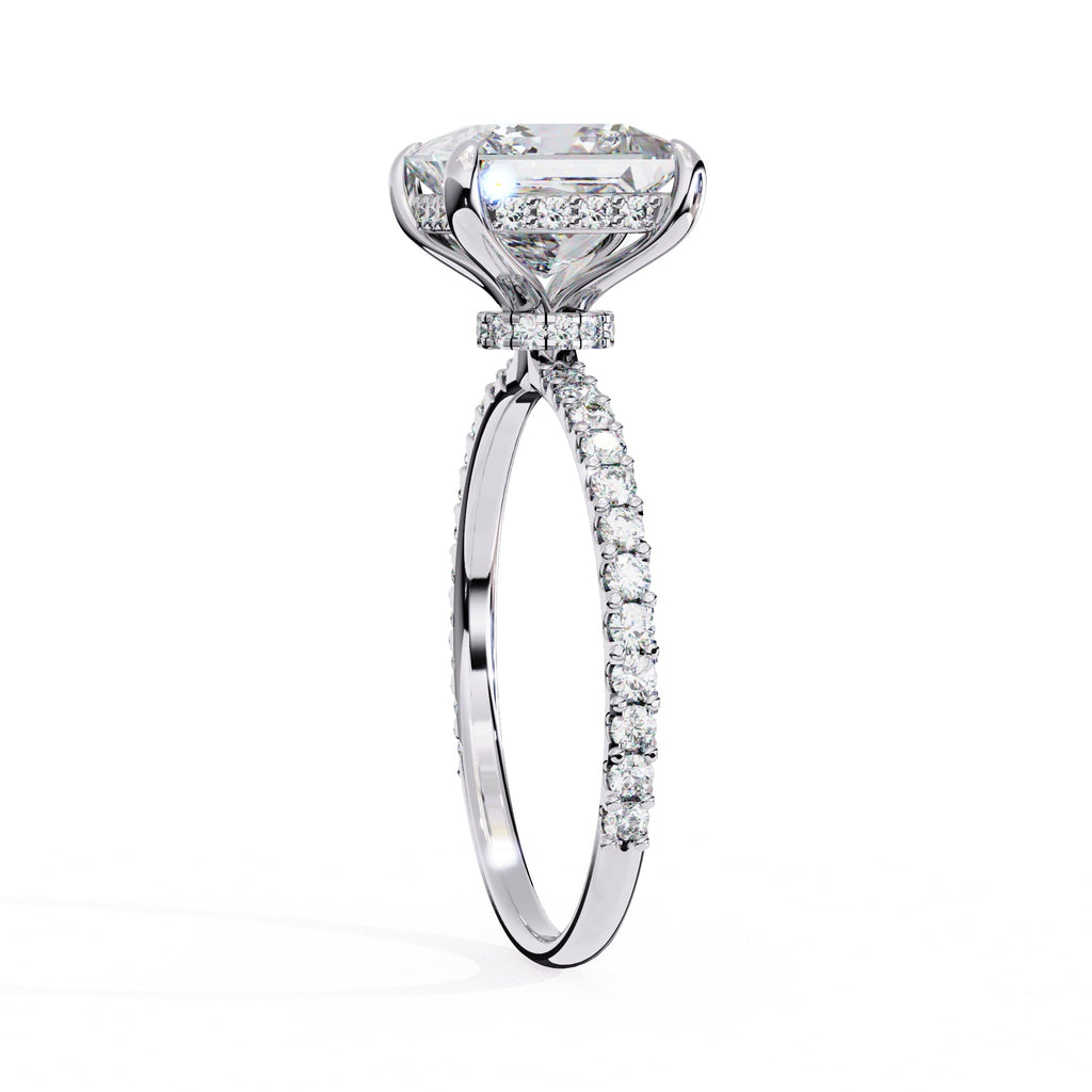 Diamond ring with a white gemstone on a white background