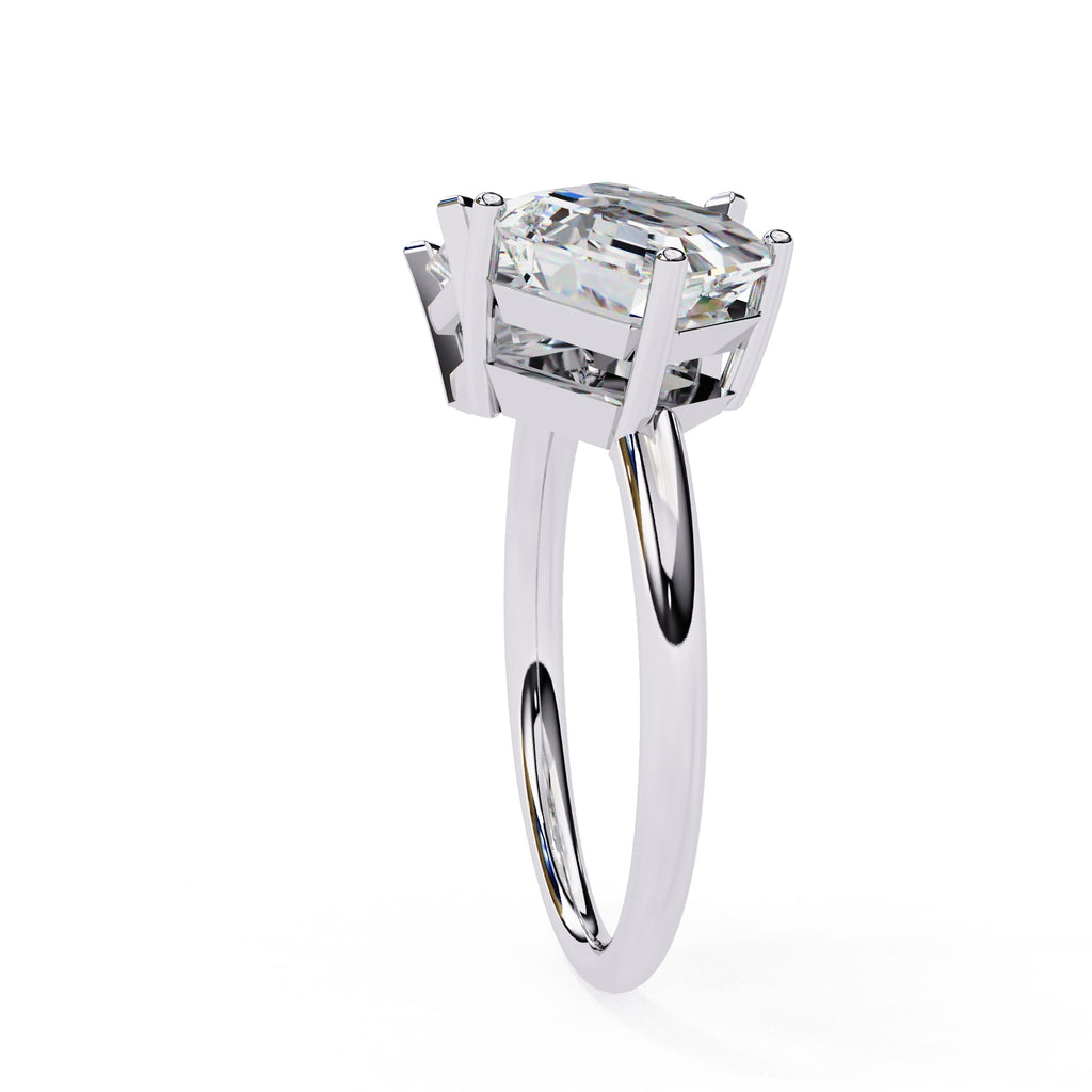 Diamond ring with a large central gemstone on a white background