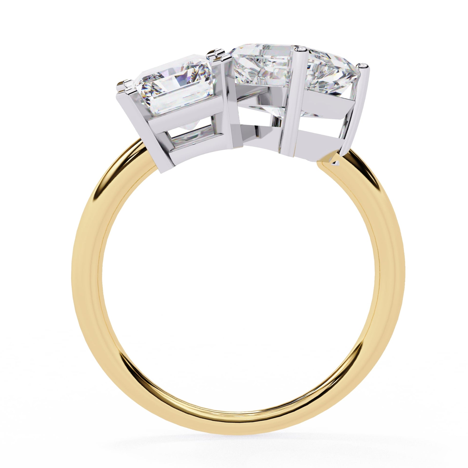 Gold ring with a diamond on a white background