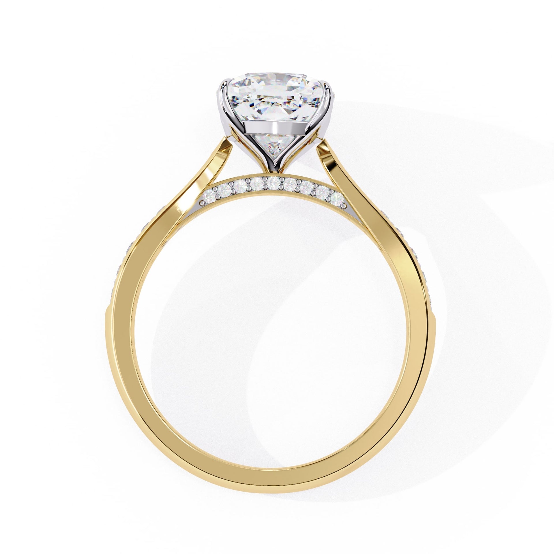 Gold ring with a diamond on a white background