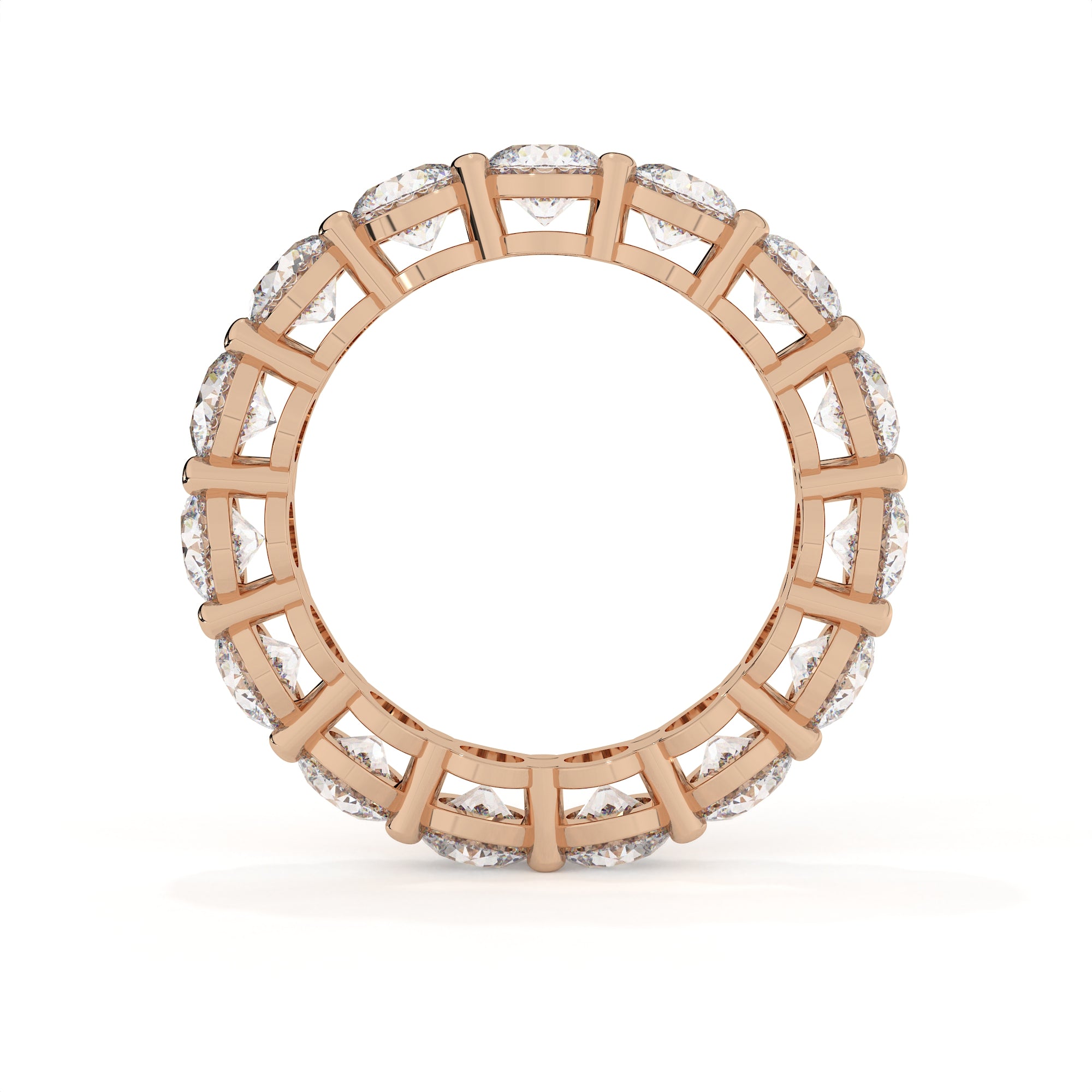 Rose gold ring with diamond accents on a white background