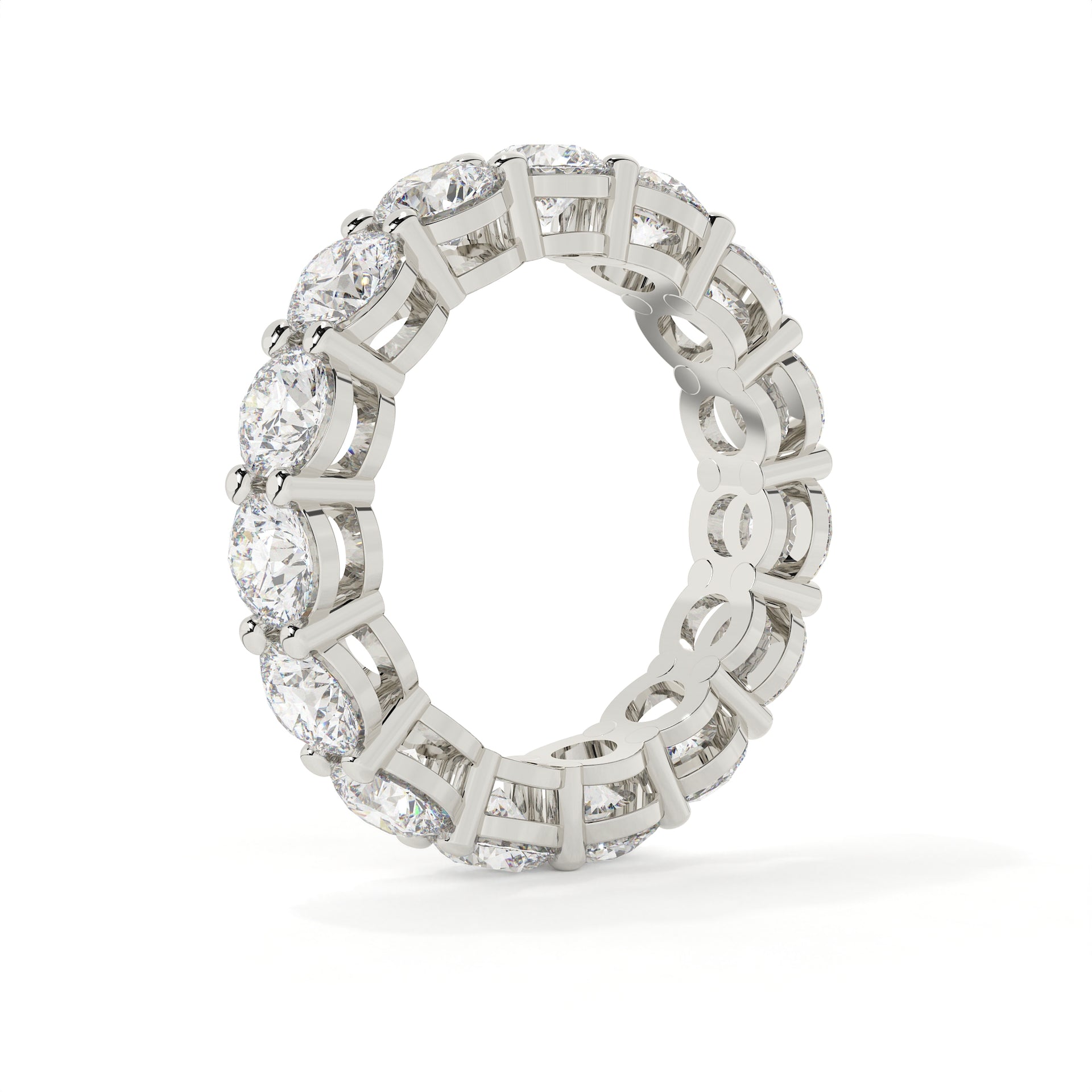 Diamond ring with a white gold band on a white background