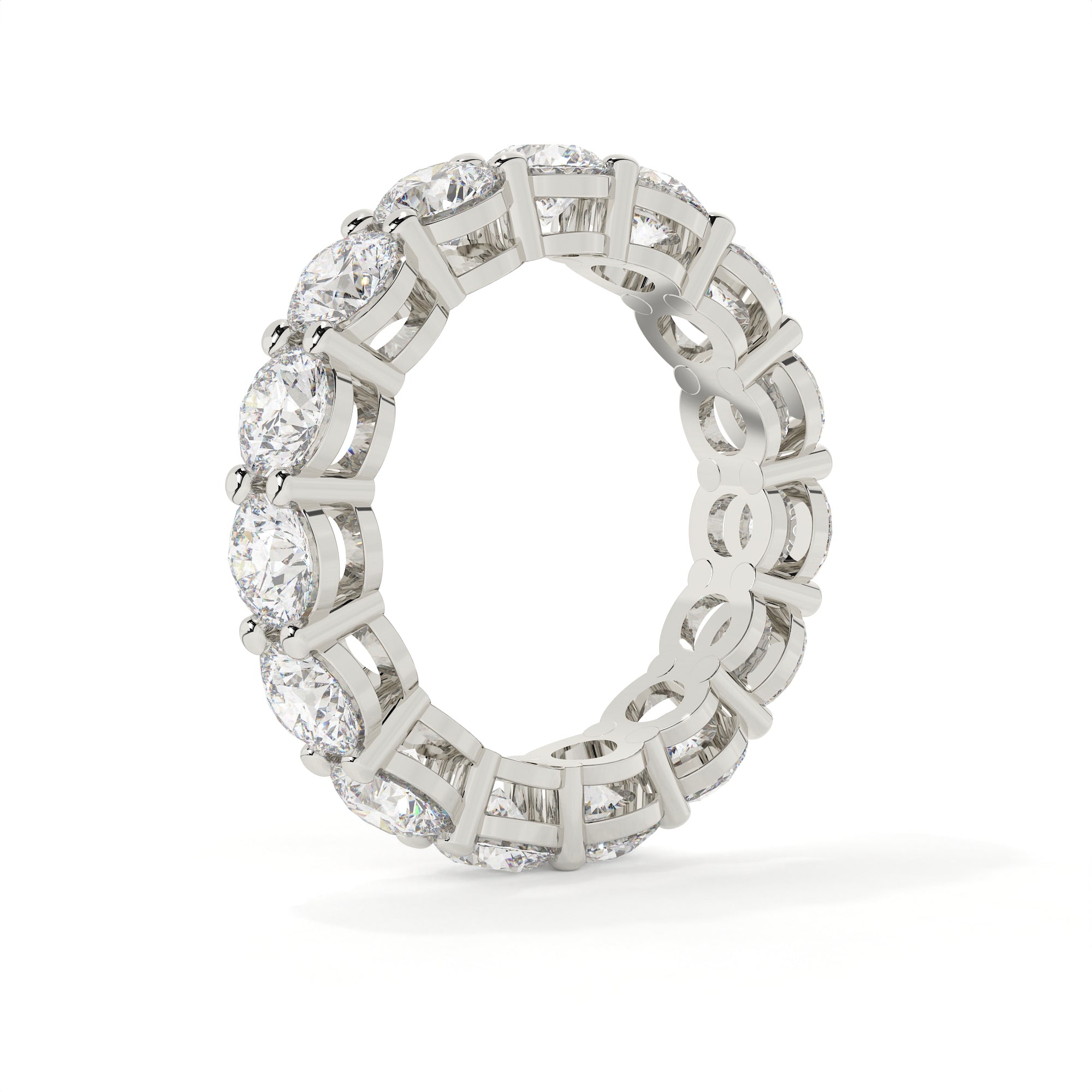 Diamond ring with a white gold band on a white background