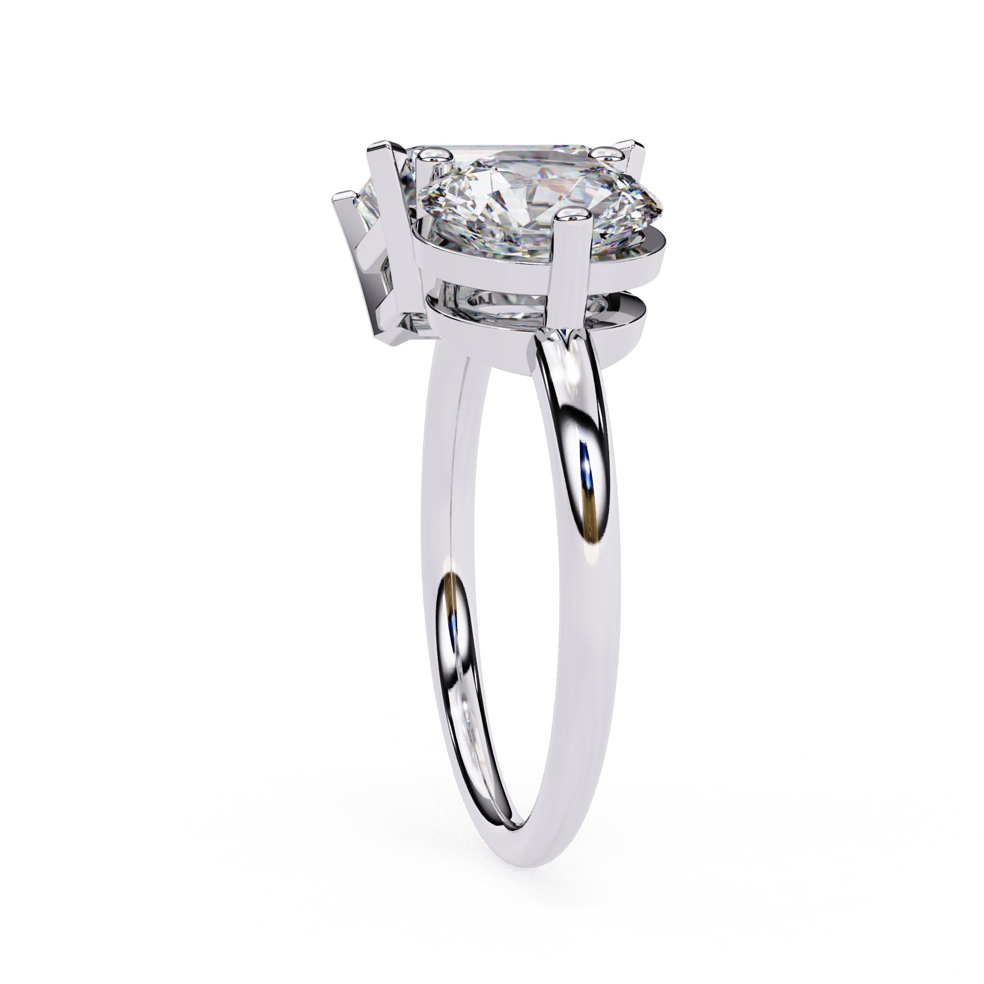 Diamond ring with a white gold band on a white background
