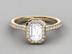 Classic Emerald Solitaire Pave Engagement Ring - 8