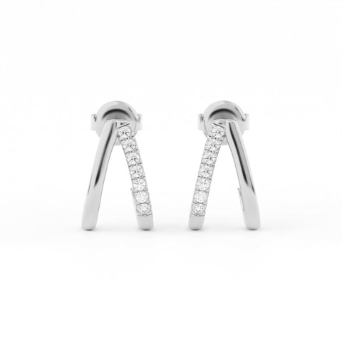 Fishtail Pave Split Huggie Hoop Earrings w/ Pushbacks