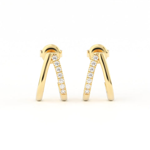 Fishtail Pave Split Huggie Hoop Earrings w/ Pushbacks