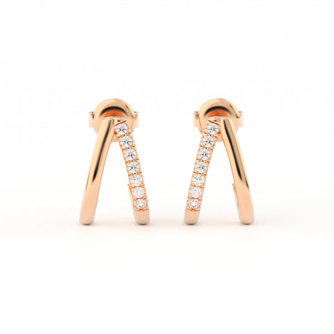 Fishtail Pave Split Huggie Hoop Earrings w/ Pushbacks