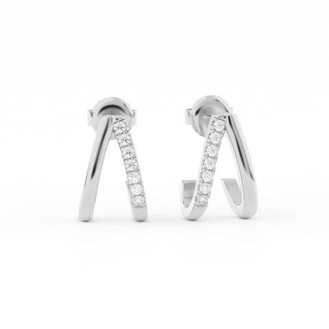 Fishtail Pave Split Huggie Hoop Earrings w/ Pushbacks