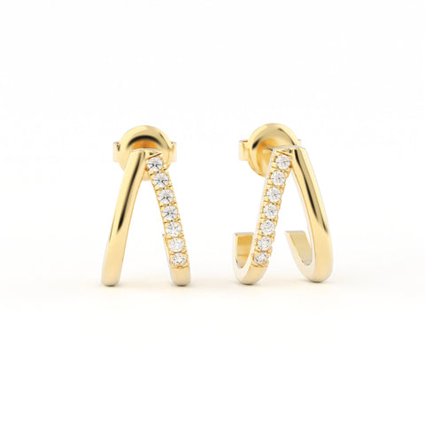 Fishtail Pave Split Huggie Hoop Earrings w/ Pushbacks