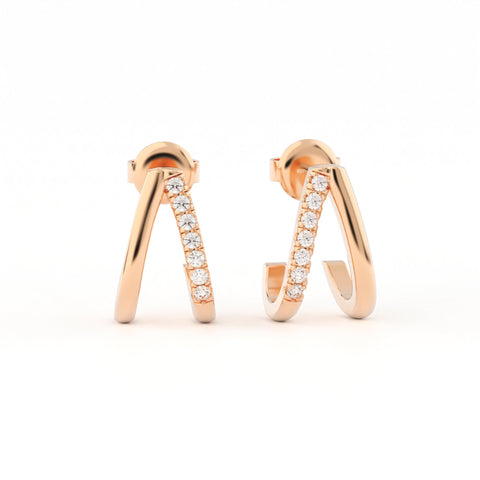 Fishtail Pave Split Huggie Hoop Earrings w/ Pushbacks