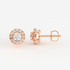 4-Prong & Pave Halo Stud Earrings w/ Screwbacks