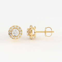 4-Prong & Pave Halo Stud Earrings w/ Screwbacks