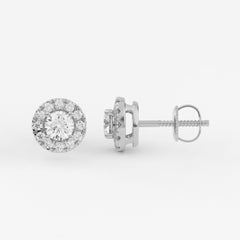 4-Prong & Pave Halo Stud Earrings w/ Screwbacks