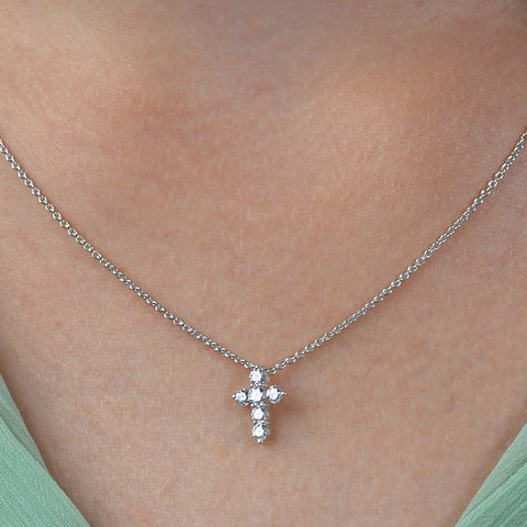 Shared-Prong 6-Stone Cross Charm Slider Pendant